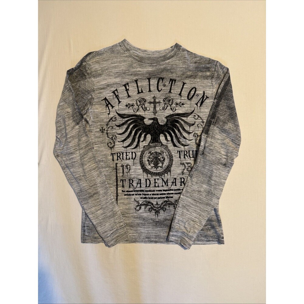 Vintage Y2K Affliction T-shirt Long Sleeve Goth White Mens Small